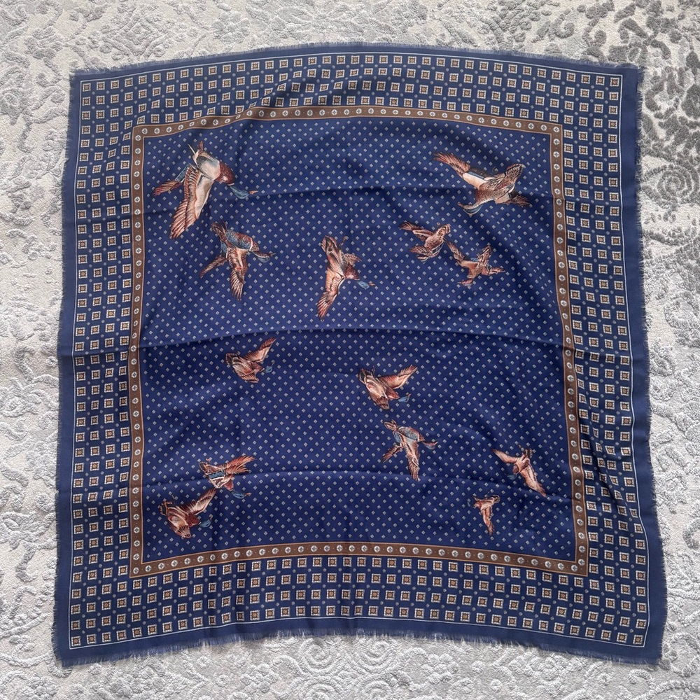 Navy Blue Bird Print Scarf